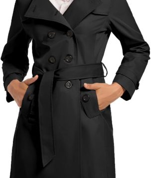 Women's Double Breasted Trench Coat Water Resistant Windbreaker Classic Belted Lapel Overcoat